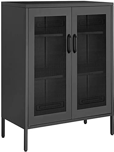 brushed steel display cabinet|SONGMICS Metal Storage Cabinet with Mesh Doors, .